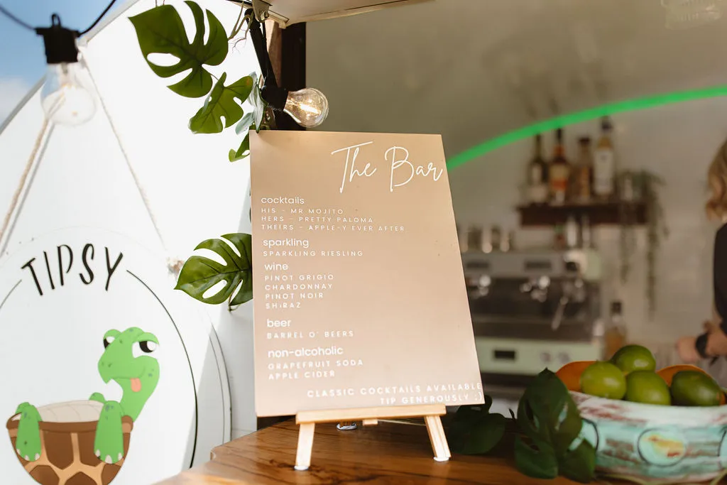 bar menu signage. Cocktails, mocktails and coffee